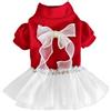 Yaopelky Vestito natalizio per animali domestici, in tulle rosso e bianco, con fiocco, per cani e gatti di piccola taglia (Rosso, M(2.5-3.8kg))