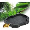 Generic Set di ciotole per cibo e acqua a forma di tartaruga, in resina ABS, design roccia, poco profondo, facile da pulire, per accessori per habitat di tartarughe/granchi, verde, M