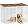 Hzuaneri 110cm Gabbia per Cani, Bianco Marrone Tavolo Supplemento | 65 × 110 × 81 cm, Nicchia Moderna per Cani, Gabbia per Cuccioli, Casetta per Animali, 2 porte, DFC84403W
