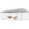 PawHut Kennel Gabbia per Cani da Esterno, 400x230x150 cm, Argento | Box Recinto per Cani con Tetto in PE Anti-UV Rimovibile, Porta con Chiusura Antifuga, in Acciaio Zincato