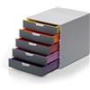 Durable 760527 Varicolor 5, cassettiera con 5 cassetti colorati, porta etichetta rimovibile, 280 x 292 x 356 mm, multicolore