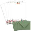 Glüxx-Agent Set di 25 fogli per lettere, formato DIN A4, motivo prato floreale colorato su carta naturale, con buste DIN C6, in carta kraft verde, stampabile, ideale per inviti di matrimonio