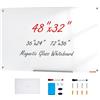VEVOR Lavagna magnetica cancellabile a secco in vetro 120 x 80 cm, lavagna per promemoria da parete, con vassoio per pennarelli, gomma e 2 pennarelli, per ufficio scuola ristorante casa