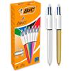BIC 4 Colori Shine, Penne Multicolore, Set 12 Penne a Sfera a Scatto con Fusti dai Colori Metallici, Cancelleria Scuola e Ufficio