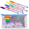 The Geeky Pop Stitch - Set di 6 penne gel colorate con astuccio glitterato, cancelleria per ragazze, accessori per la scuola e la colorazione, idea regalo per compleanno per bambini