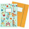 PaPIerDraCHeN 2 cartelle scolastiche di alta qualità per bambini DIN A4 | motivo circo - cartella postale per studenti di scuola elementare - raccoglitore di quaderni - pinzatrice a sella - set numero 3