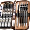 Nicpro 5 pezzi metallo matite meccaniche set in custodia in pelle, portamine da 0,3 0,5 0,7 0,9 e 2 mm, 6B 4B 2B HB 2H 4H ricariche per mine (nere, colorate), per disegno artistico e schizzi
