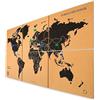 Zinello Design - Mappamondo da Parete 90x45 cm - 6 Pannelli Autoadesivi in Sughero - Mappa del Mondo con Puntine - Planisfero Segna Viaggi - 60 Puntine Incluse