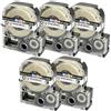 PRESTIGE CARTRIDGE 5 Nastri LC-4TBN LC-4TBN9 ST12KW nero su trasparente 12mm x 8m Etichette compatibili per Epson LabelWorks LW-300 LW-300L LW-400 LW-500 LW-600P LW-700 LW-900P LW-1000P Etichettatrice