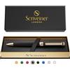 Scriveiner Pen, Splendida Penna a Sfera in Lacca Nera e Finitura Placcato in Vero Oro, Refill Inchiostro Nero, Penne Eleganti, Professionali, da Ufficio, Idee Regalo per Lui e per Lei