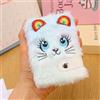 Generic 1Pcs Cartoon Plush Pocket Notebook Blank Thicken Inner Paper with Keychain Cat Writing Drawing Pad Travel Journal,12 * 9 cm (Purple)