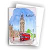 Edition Colibri Cartoline di Londra, illustrazione ad acquerello del Big Ben e dell'autobus a due piani, Hello, set di 10 biglietti piatti (A6-10,4 x 14,7 cm), retro scrivibile