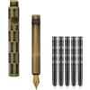 SIPLIV Penna stilografica in bronzo paragrafo corto tasca mini penna stilografica da viaggio con 20 pezzi cartucce di inchiostro nero - rettangolo, pennino extra fine in iridio (0,38 mm)