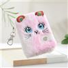 Generic 1PC Cute Plush Pocket Notebook with Keychain Mini Thicken Blank Inner Paper Cartoon Cat Travel Diary Plan Notebook (Pastel)