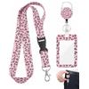 KACZUS Porta Badge da Collo Leopardo Rosa, Set 1 Pezzo con Porta Tesserino Scorrevole, Cordino a Nodo e Bobina Estensibile Retrattile per Accesso Rapido, Ideale per Infermieri e Ufficio