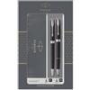 PARKER Sonnet Duo Set Regalo con Penna a Sfera e Penna Roller, Nero (Lucido) con Finiture Cromate, Cartuccia e Ricarica di Inchiostro Nero, Confezione Regalo
