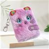 Generic 1PC Cute Plush Pocket Notebook with Keychain Mini Thicken Blank Inner Paper Cartoon Cat Travel Diary Plan Notebook (Purple)