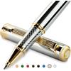 Scriveiner Pen, Splendida Penna Roller Cromata Silver, Finitura Placcato in Vero Oro, Refill Inchiostro, Penne Eleganti, Professionali, da Ufficio, Idee Regalo per Lui e per Lei
