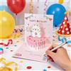 Generic 1 biglietto di auguri di compleanno pop-up 3D, design con simpatico orso e torta di coniglietto con adesivi, biglietto vuoto e busta, sorpresa di compleanno pieghevole per gli amici (rosa, 11 x 11 cm)