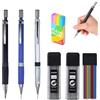 MROOFUL Set di 3 matite meccaniche da 0,5/0,7/0,9 mm, 3 matite per artisti, disegni, scritture, schizzi, con 3 tubi di ricarica 2B, gomma, temperamatite, porta mine