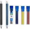 MROOFUL Set di matite meccaniche in metallo da 5,6 mm con mina 2B a 4 colori, per falegnami, marcatura, ingegnere, disegno, ingegnere, schizzi, scrittura, matita automatica (nero + blu)