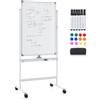 GYMAX Lavagna Magnetica con 4 Ruote, Lavagna Bifacciale con Set di Accessori, Cancellabile a Secco, Lavagna Mobile Regolabile in Altezza, per Scuola, Ufficio, Casa (60 x 90cm, Bianco)