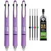 MROOFUL Penna a sfera 5 in 1 a punta media da 1,0 mm, multicolore, matita meccanica da 0,5 mm, 4 colori, confezione multipla da 3 penne a sfera retrattili (viola)