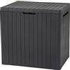 Keter Baule da Giardino City Box, Grigio Scuro, Ideale per Cuscini e Giochi, Capacità di 113L, 44x58x55Hcm
