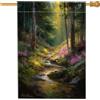 Generic Bandiera estiva da giardino con fiume forestale, bandiera floreale per la casa, bandiera a doppio lato in iuta per cortile, decorazione da giardino per esterni, 71 x 101 cm