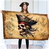 KASKANA Bandiera pirata - Jolly Roger Flag with Pirate Map - Stampa double side - Poliestere 110den - Double Seam - 2 eyelets in ottone grande 5ft x 3ft