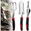 Generic Set di 3 attrezzi da giardino resistenti, in lega di alluminio, pala, rastrello con manico ergonomico antiscivolo per piantare, rosso