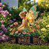 Generic Palo piatto 2D in acrilico per raccogliere fiori delle fate, resistente alle intemperie, decorazione da giardino con fata sigillata con stampa di fiori rosa, ornamento da giardino per vaso di fiori