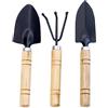 Generic 3 mini attrezzi da giardino per giardinaggio - Set di attrezzi da giardino con pala, cazzuola e rastrello, struttura in metallo antiruggine e manico in legno - Pale per scavare, vasi da balcone e cura