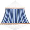 RBFGYIOP Amaca da Giardino Doppia per Esterni - Barra distanziatrice in Legno, Cuscino Rimovibile, Tasche - Catene Incluse - Strisce Blu - 350cm