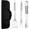 YUNYDSM Set di attrezzi per barbecue da barbecue in acciaio inox, 3 pezzi, con spatola, forchetta da barbecue, pinza e custodia in tessuto, utensili per barbecue da cucina all'aperto in giardino