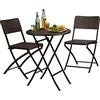 Relaxdays Set Mobili da Giardino BASTIAN, Tavolo e Sedie Campeggio, Pieghevoli, Rattan, HxLxP 75,5x60x60 cm, Marrone
