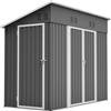staronce Casetta da giardino metallo, 242x120x192CM, Grigio, con doppia porta | capanno attrezzi, porta reversibile, tetto piatto, 4 ventilaz, pavimento incluso, 2,9m² per attrezzi/bici/terrazza