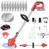 Huini Tagliaerba a batteria con batteria e caricabatterie, 21 V, batteria da 2000 mAh, con coltello in metallo, tagliabordi, erbacce da giardino, rosso