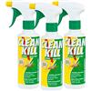 Eurocali Clean Kill Insetticida Spray Ecologico Pronto all'Uso per Esterni e Interni Extra Micro-Fast contro Cimici Acari Blatte Tarli Zanzare Formiche Termiti Tafani Mosche Pulci Zecche - 3 Flaconi da 375ml