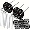 Generic 20 pioli da terra a forma di U con tappi perforati, perni a U in metallo e rondelle in plastica per il controllo delle erbacce, riparazione del prato, uso in giardino, colore nero argento