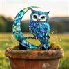 Generic Gufo appollaiato su mezzaluna in acrilico da giardino, decorazione acrilica per interni ed esterni, idea regalo per ornamenti in vaso di fiori e abbellimento del paesaggio, adatto per cortili e prato