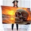 KASKANA Bandiera pirata Jolly Roger sul tramonto di fuoco - divertente bandiera - poliestere 110den - doppia cucitura - 2 occhielli in ottone, grande 1,5 x 0,9 m