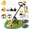 Fovendi Decespugliatore a batteria da 21 V, con 2 batterie e caricatore, display LCD, decespugliatore a batteria con ruote rimovibili, manico telescopico, tagliabordi per giardini di piccole e medie