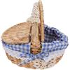 Oreilet Cestino da Picnic Vocatore, Cestino da Picnic Intrecciato con Coperchio e Manico, Cesto di Salice Ovale per Picnic, Campeggio, Raccolta di Verdure, Festa della Mamma (Plaid Blu)