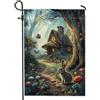 Generic Bandiera da giardino primaverile estiva con coniglio, farfalle colorate a fungo decorativo per esterni, in iuta su entrambi i lati, decorazione per la casa, 30,5 x 45,7 cm