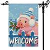 Generic Bandiera invernale da giardino con maiale di benvenuto, per esterni, fattoria invernale, animale, fiocco di neve, bandiera decorativa per cortile su entrambi i lati, decorazione stagionale per case di