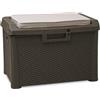 Toomax Compact Box Santorini Plus baule da 125L con seduta da giardino 73x50,5x49,5h cm, colore marrone effetto rattan, cuscino incluso, dotato di foro per lucchetto, ideale per esterni