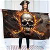KASKANA Bandiera dei pirati Jolly Roger sul fuoco con ossa incrociate - divertente bandiera - poliestere 110Den - doppia cucitura - 2 occhielli in ottone, grande 1,5 x 0,9 m