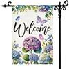 Generic Bandiera da giardino di benvenuto per esterni bandiera floreale da cortile floreale estiva viola blu fiori decorazione per casa prato bandiere ortensia farfalla decorazione esterna per casa cortile