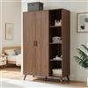 [en.casa] Armadio con 2 Ante e 8 Scomparti 191x120x52 cm Effetto Noce | Mobile Alto Guardaroba Barra Asta Appendiabiti Vani Aperti Ripiani Vestiti Giacche Biancheria Camera da Letto Ingresso